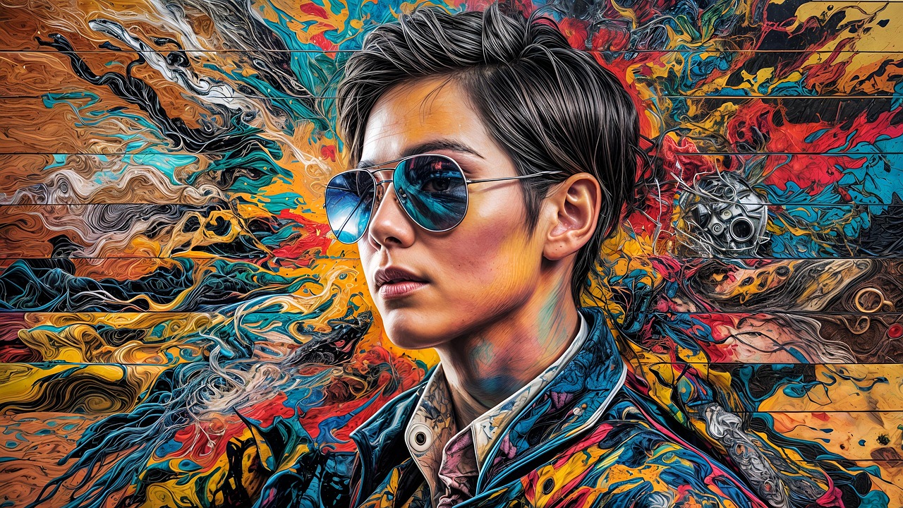 sztár napszemüveges fiatal férfi modell vagy sztár profilképe színes háttérrel